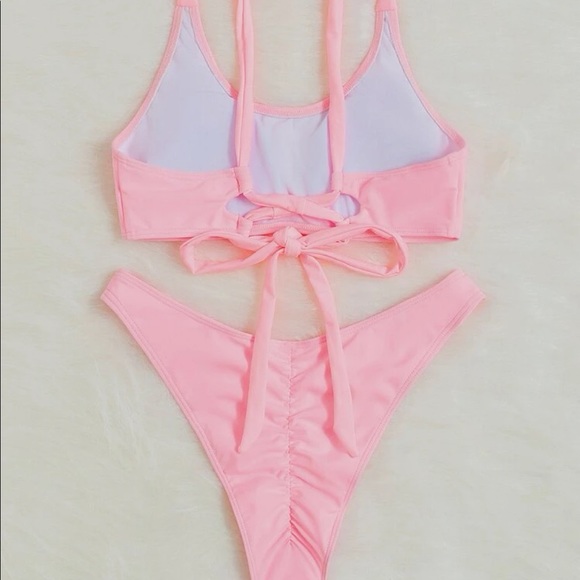 SHEIN Pink Back Tie Top and Bottom Set - Picture 2 of 5